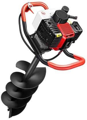 4 Stroke Gasoline Post Hole Digger, Petrol Earth Ground Drill 199CC, Diggers for Fence Posts Garden Soil Tree, with 3 Auger Drill Bits