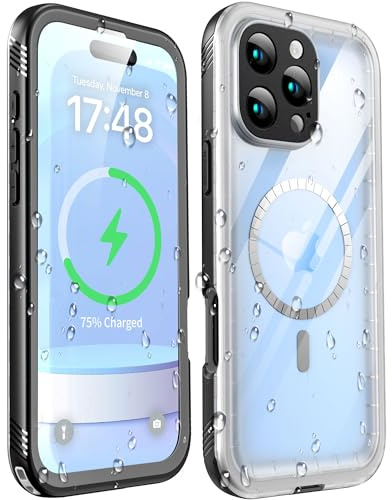 SOKUSIN Custodia impermeabile per iPhone 16 Pro Max magnetica antiurto – con pellicola protettiva per la fotocamera [compatibile con Magsafe] 360 gradi IP68 subacquea per esterni trasparente