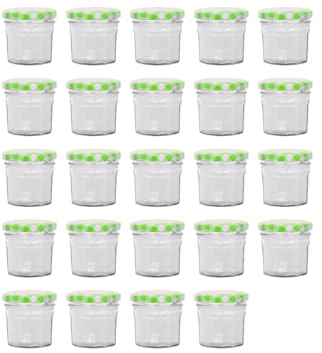 Argon Tableware 24x 90ml Pot de Confiture en Verre avec Couvercles à Carreaux Verts - Vide Pas de Vis Cuisine Nourriture Miel Pimenter Conservation Mise en Conserve Stockage Ensemble de Bocaux