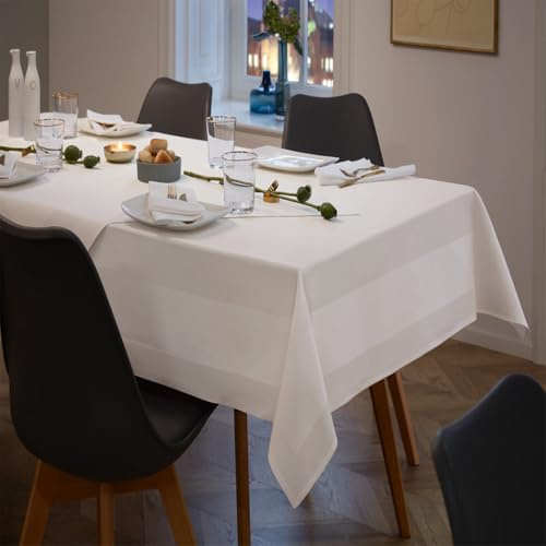 Gastro Uzal Tischdecke Atlaskante 100% Baumwolle für Gastronomie (Weiß, 140 x 280 cm)