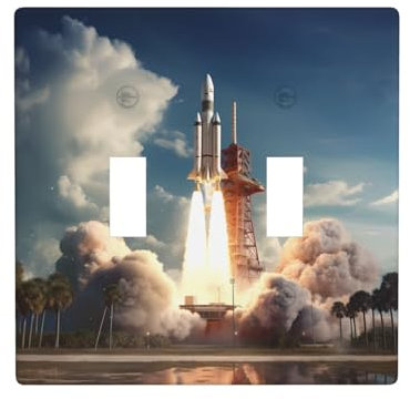 BROLEO Double Switch Wall Plate - PC Material, Durable, Heat Resistant, Easy to Clean -Standard Size Kennedy Space Center rocket launch Picture