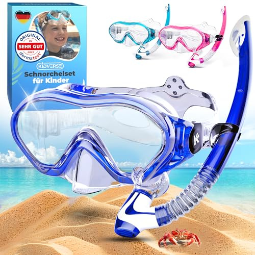 KIDVERSE Masque de plongée pour Enfants avec Tuba - Protection UV et revêtement Anti-buée - Étanche et Confortable pour Les garçons et Les Filles - Qualité certifiée