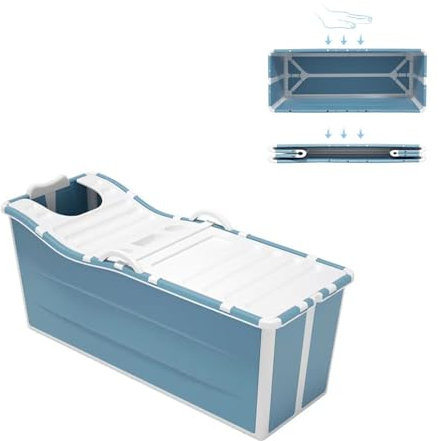 Bañera portátil grande plegable para adultos con tapa, barril de remojo grueso, sauna cálida para adultos, color azul
