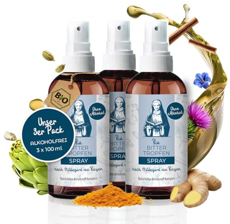 Aura vom Land Bio Premium Bitterstoffe Spray Alkoholfrei nach Hildegard von Bingen 3x100ml Set – Hochdosiertes Bitterspray Bittertropfen – 9 Natürliche Bitterkräuter Vegan – Bitter Made in Germany