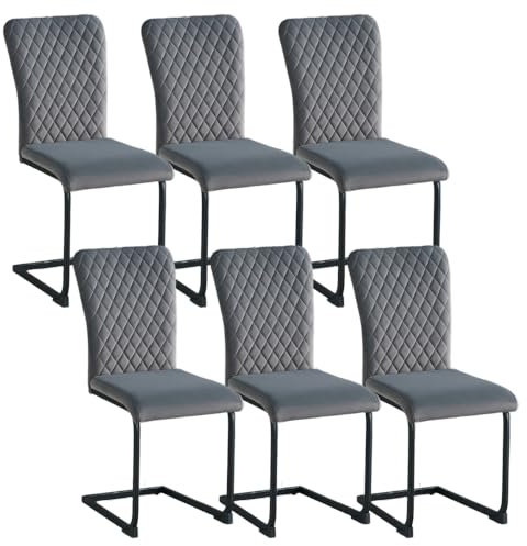 JYMTOM Freischwinger Schwingstuhl Esszimmerstuhl 6er Set mit Samt-Bezug und hoher Rücklehne, Metallgestell, Polsterstuhl für Wohnzimmer Konferenzraum und Esszimmer (6, Grau)