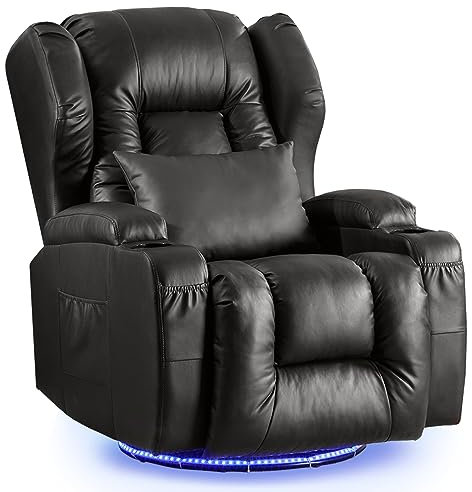 SAMERY Relaxsessel Fernsehsessel mit Liegefunktion Elektrisch Verstellbar, Massagesessel mit WäRmefunktion, Schaukelstuhl Drehsessel TV Sessel mit 270° Drehbar, 30° Wippbar, LED (Schwarz)