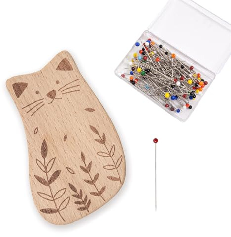 Nadelkissen Holz Nadelhalter mit 100 Quiltnadeln für Näharbeiten Nähnadelkissen mit Positioniernadel