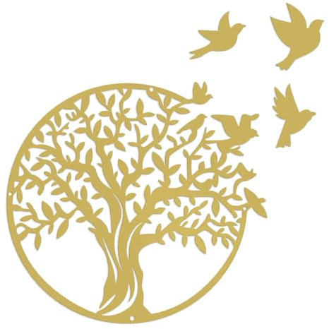 Custamix Arbre de vie décoration murale en métal élégante – 49x49cm Art mural arbre symbolique pour salon, chambre ou jardin,Décoration intérieure et extérieure originale(OR)