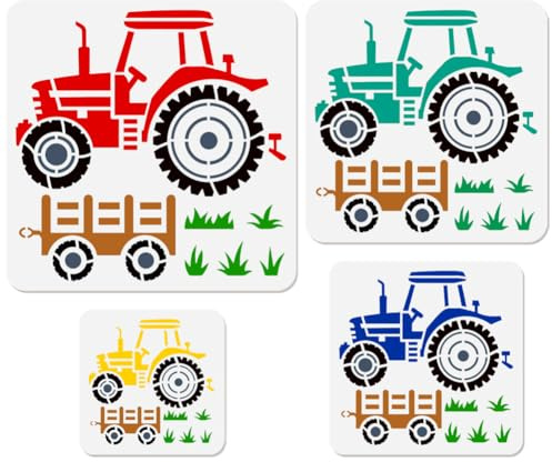 DOODLREAM 4 Stück Traktor Schablone zum Bemalen von Landwirtschaftlichen Fahrzeugen Schablone Zeichenvorlage DIY Handwerk Farbe Vorlage für Wand Home Decor Holz Karte Journal Leinwand 30 × 25 cm