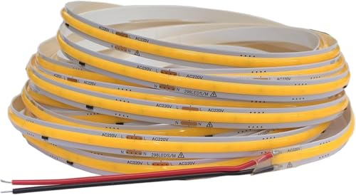 TOPXCDZ Striscia COB da 10 m AC, 220 V, 296 Leds/M, IP20, 3000 K, 4000 K, 6000 K, pilota, in decorazione per la casa, flessibile, corda a LED (10 m, 3000 K, bianco caldo)