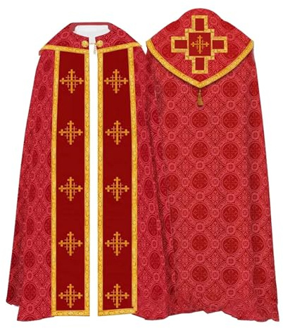 Duohropke Klerus Robe d'église unisexe médiévale cape de tribunal arabe Cape d'église catholique Chape Prêtre Clergé Cape Halloween Cosplay Costume Robe, rouge, XL