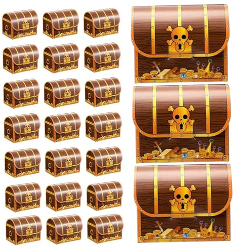 Treasure Chest Bottle Box 24 Pezzi con Slot Design Robusto di Halloween cassata di Caramelle con Cranio Decorazioni di Pirata di Cartone per Caramelle, Biscotti e bomboniere, Cassa del Tesoro di Cart