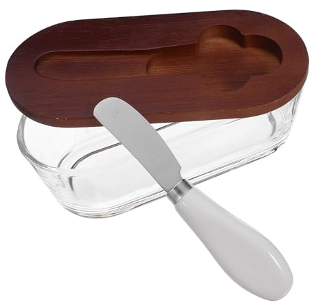 GLEAVI Boîte à Beurre avec Couvercle pour Plan de Travail : Plateau Rectangulaire en Verre 300 ml - Récipient Hermétique avec Couteau pour Réfrigérateur