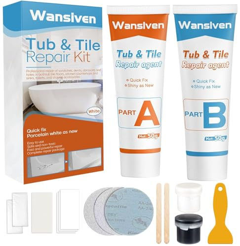 Wansiven Fliesenreparaturset Weiß, 100g Emaille Reparatur Set, Wasserdichtes Und Auslaufsicheres Keramik Sanierung Set, Waschbecken Reparaturset Zum Reparieren Von Kratzern, Löchern, Rissen (XBGW1)