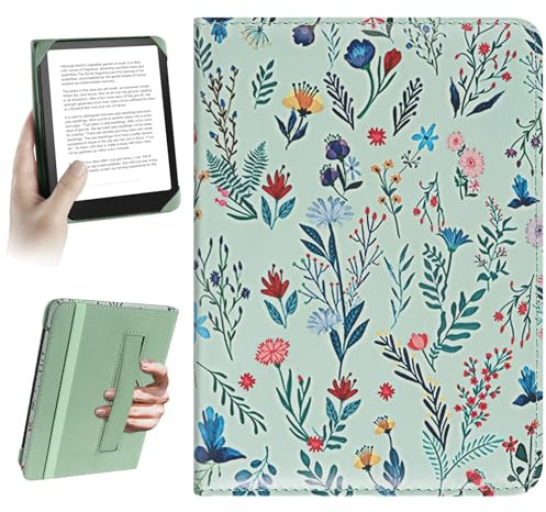 HoYiXi Universal Case for 6.8 Inch 7 Inch Kindle eReaders Compatible with Paperwhite/Kobo/BOOX T68/iReader Ocean,6.8-7 eReaders Protective Case Cover Elastic rope,White flowers