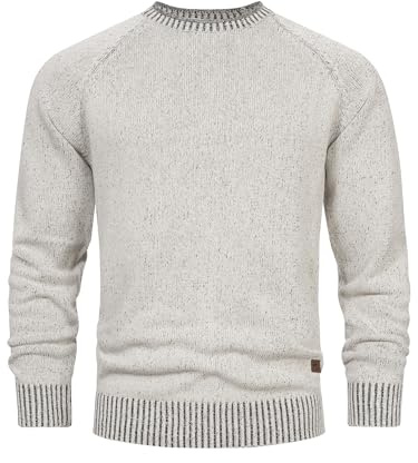 Indicode Jersey de punto fino INMassum para hombre con cuello redondo | Jersey de punto de algodón, gris, M