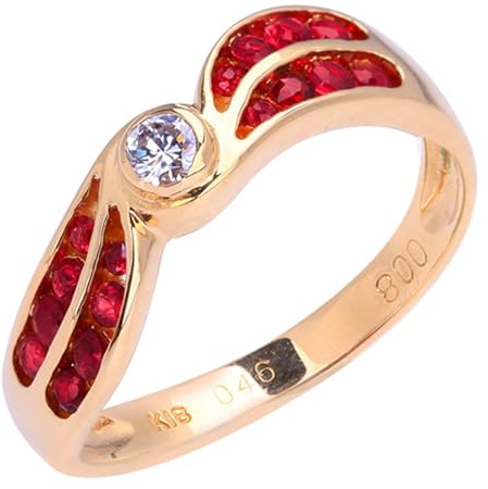 Wycian Ehering mit Gravur Ring mit Stein und Gravur 18 Karat Roségold Im Labor Hergestellter Rubin Runde Form mit 0,46 Karat Rotem Rubin und Diamant Größe 58 (18.5) Mode für Gattin Engagement Schmuck