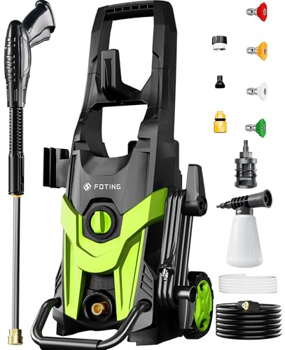 Power waher 4300PSI with 4 Quick Connect Nozzles, Inlet Hose & Filter& Foam Cannon for Cars/Fences/Driveways/Home Cleaning, Green