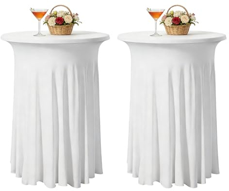 2er Set Stretch Stehtischhusse Weiß 110x80cm, Stretch Stehtisch Husse, Stehtischhussen, Hussen Stehtische Mit Rock, Tischdecke Stehtisch, Tischhussen Für Stehtische Für Hochzeiten, Partys,Restaurants