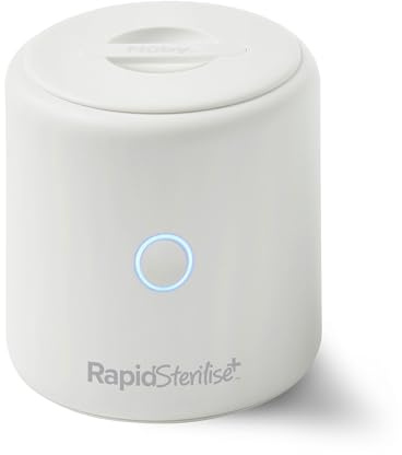 Nuby RapidSterilise+ Tragbarer UV-Sterilisator, RapidCool & Flasche, Weiß | Sterilisiert in 1 Minute, 99,9 % Bakterienentfernung, USB-aufladbar (bis 30 Anwendungen) – für RapidCool & Flasche unterwegs