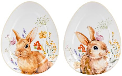 levandeo 2er Set Teller Ostern Steingut Osterteller Hase Deko-Teller Osterdeko Osterhase Frühlingsdeko Tischdeko Design Küche
