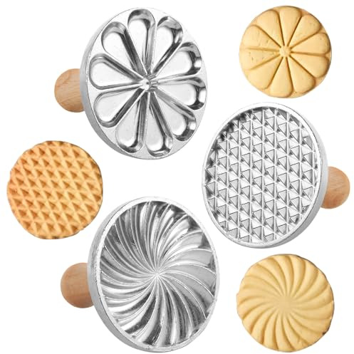 3Pcs Cookie Cutter Stamp, Christmas Personalized Biscuit Press Mold, 3 Inch Biscuit Press Cutter Mold with Wooden Handle, Cookie Decorating Supplies for DIY Baking