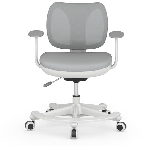 FLEXISPOT Kinderstuhl, Ergonomischer Kinder-Schreibtischstuhl mit Fußablage & Sicherheitsrollen, Höhenverstellbar, Atmungsaktive Rückenlehne, Abnehmbares Kissen, Für Kinder von 3–15 Jahren, Grau
