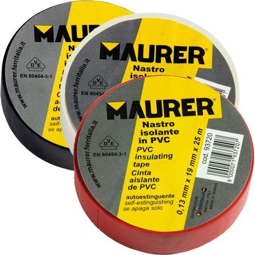 MAURER Cinta Aislante, PVC, Profesional, 10 metros x 15 mm. x 0,13 mm espesor. Color Blanca.