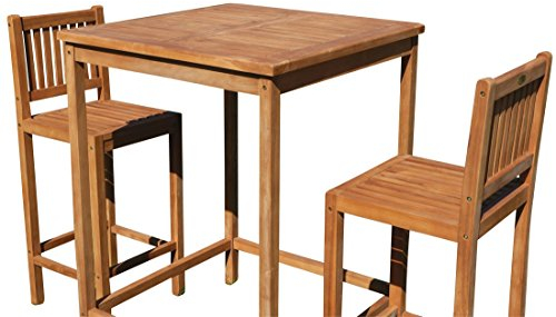ASS BAR-Set - Teak Bartisch Bistrotisch Stehtisch 80x80cm mit 2X Barhocker Holz Modell: JAV-BIMA-SET80 von