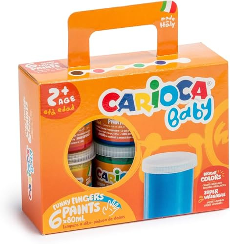 Carioca CAR-KO032 FINGER PAINT, Set di Tempere a Dita Superlavabili per Bambini di 24 mesi, 6 barattoli 80 ml