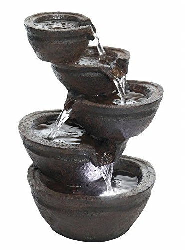 Alpine Corporation 33 cm Tall Indoor/Outdoor Tabletop Tiering Bowls Fountain with LED Lights, Charcoal