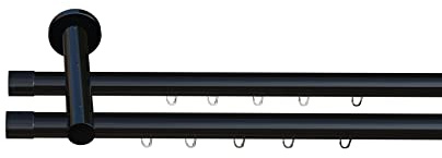 Tilldekor Innenlauf Gardinenstange HIGH-LINE ANDRAX, 2-Lauf, schwarz-glanz, Ø 20 mm, 160 cm, inkl. Trägern und Gleitern