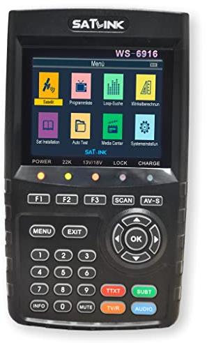 Satelliten Messgerät I Sat Finder für DVB-S/S2 & Unicable I Digitales Messgerät mit 3,5 TFT LCD Display & Tonsignal I inkl. Steckernetzteil, AV-Adapterkabel & Nylonschutztasche