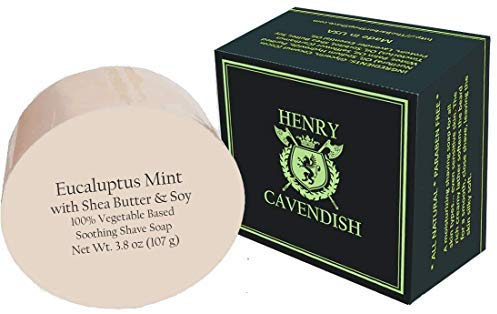 Henry Cavendish Eucalyptus Mint Shaving Soap with Shea Butter & Coconut Oil. Long Lasting 4 oz Puck Refill. Himalaya Fragrance. All Natural. Rich Lather, Smooth Shave. For Ladies and Gentlemen.