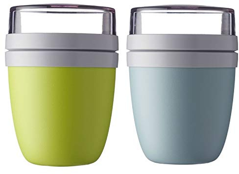 Mepal | Lunchpot Ellipse Mixed | Lemon Lime + Nordic Green | Müslibecher to go | Unterteilung für Joghurt & Müsli | 500 ml + 200 ml | Geeignet für Gefrierschrank, Mikrowelle & Spülmaschine