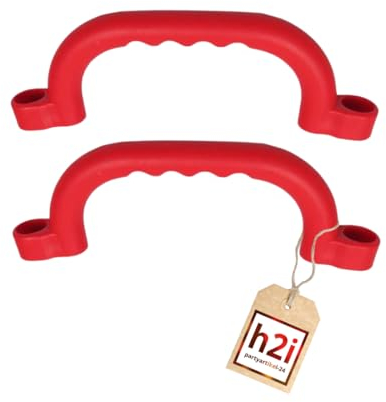 h2i 2 Stück Haltegriffe Spielturm & Klettergerüst | Kinder Handgriff aus Kunststoff für Stelzenhaus & Hochbett | wetterfeste Spielplatz Griffe | inkl. Befestigungsmaterial | Spielturm Zubehör | rot