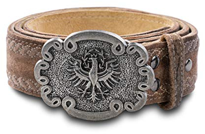Trachtengürtel Adler mit Stickereien - Echtleder Gürtel Original Schöneberger Trachten Lederhosen Ledergürtel - Adler (46/48, Haselnuss)