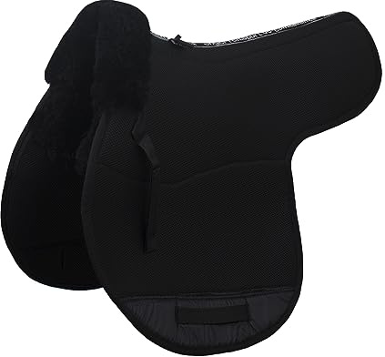 Engel Reitsport | AirTec Lammfell Satteldecke mit Funktionsgewebe AT-SADEK1-VSS-SCH-SCH wirbelsäulenfrei Fellkranz vorne Schwarz/Schwarz VSS (Vielseitigkeit/Springen)