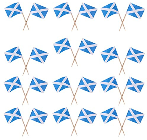Amosfun 100pcs Scotland Flag Scottish Cupcake Toppers Picks Mini Stick Toothpick Flags Cocktail Picks Desert Fruit Picks for World Country Sports Party