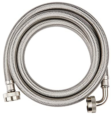 EFIELD Premium Washing Machine Hose with 90 Degree Elbow, Hot or Cold Water Supply Line, 6 Feet, PVC Core with Braided Stainless Steel
