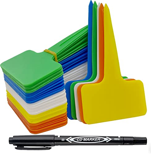 Orrdiffi Etiquetas Plantas Marcadores de Plástico en Forma de T 6 x 10 Cm,Etiqueta de Plástico Impermeable,para Etiquetado de Las Plantas Etiquetas (Multicolor)
