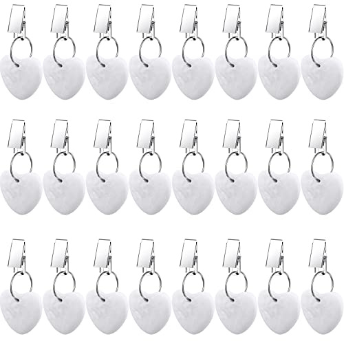 24 Pack Tablecloth Weights for Outdoor Tables Heart Shape Small Tablecloth Weights Stone Pendant with Stainless Steel Clips for Holding Things Down(White)