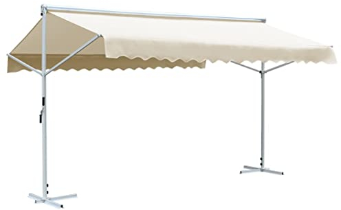 Hommdiy Freistehende Gartenmarkise Sonnenschutz Terrasse Standmarkise Markise 500x300 cm Creme