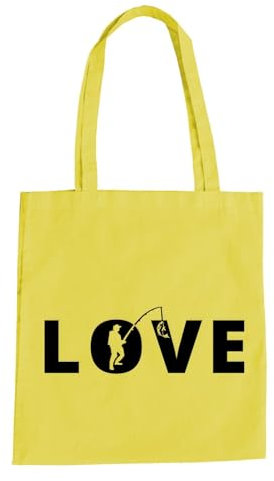 Love Angeln Baumwolltasche - Fischen Zander Aal Hecht Wels Liebe Hobby Natur Gelb