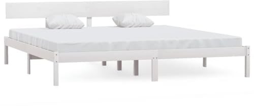 vidaXL Massivholzbett, Bett Holzbett für Schlafzimmer, Bettgestell Bettrahmen mit Lattenrost Kopfteil, Doppelbett Schlafzimmerbett, Weiß Kiefer 180x200cm
