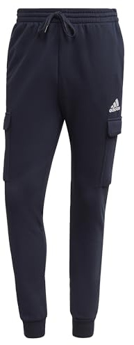 adidas Hombre Essentials Fleece Regular Tapered Cargo Pants, Azul / blanca, M