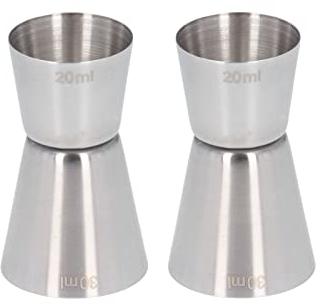 2 uds Jigger de acero inoxidable de doble cara, Jigger de cóctel herramienta de medición de vino plateado 15ml y 30ml Jigger de estilo japonés para coctelería
