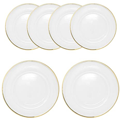 WedDecor Dekorativer Glasteller mit goldfarbenem Rand für Tafelaufsatz, Präsentation, Speiseteller-Set, Hochzeiten, Bankette, Weihnachtsfeiern, Tischdekorationen, 6 Stück