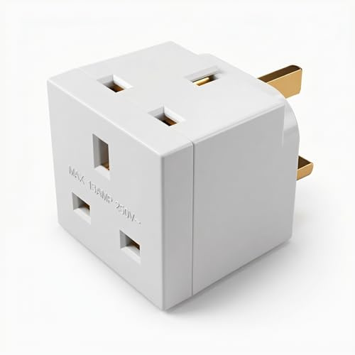 Two-Way UK Adapter 13A Double Socket, 3-Pin Multi Plug Splitter Power Extension, Dual Outlets Power Extender Block, Designed for Home, Office, Suitable for Use with UK Standard Sockets, Safe & Durable