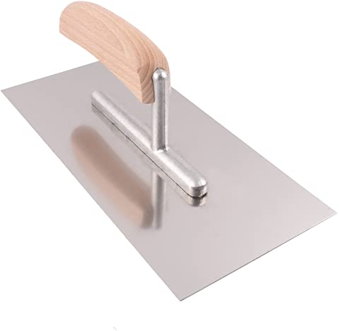 BAUSTER® Edelstahl Glättkelle 270 x 130 mm Zahnkelle zum Verlegen Glättscheibe Traufel Robust Edelstahlkelle mit Holz griff unentbehrlich beim Fliesen Fliesenzubehör